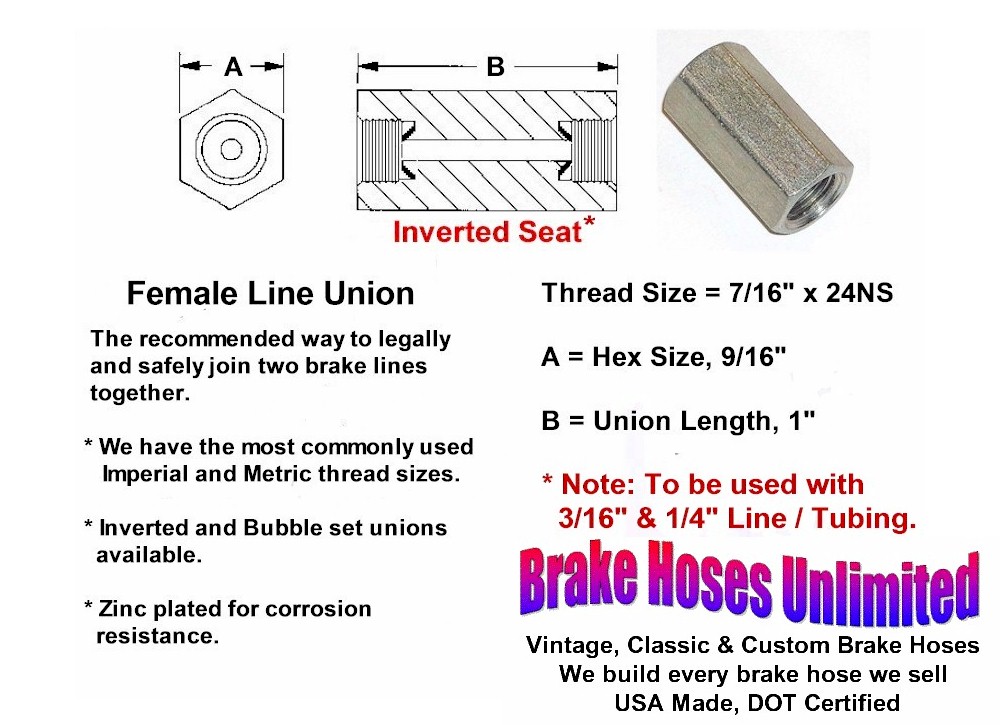 FEMALE BRAKE LINE UNION / JOINER 7/16" x 24, Inverted Flare eBay